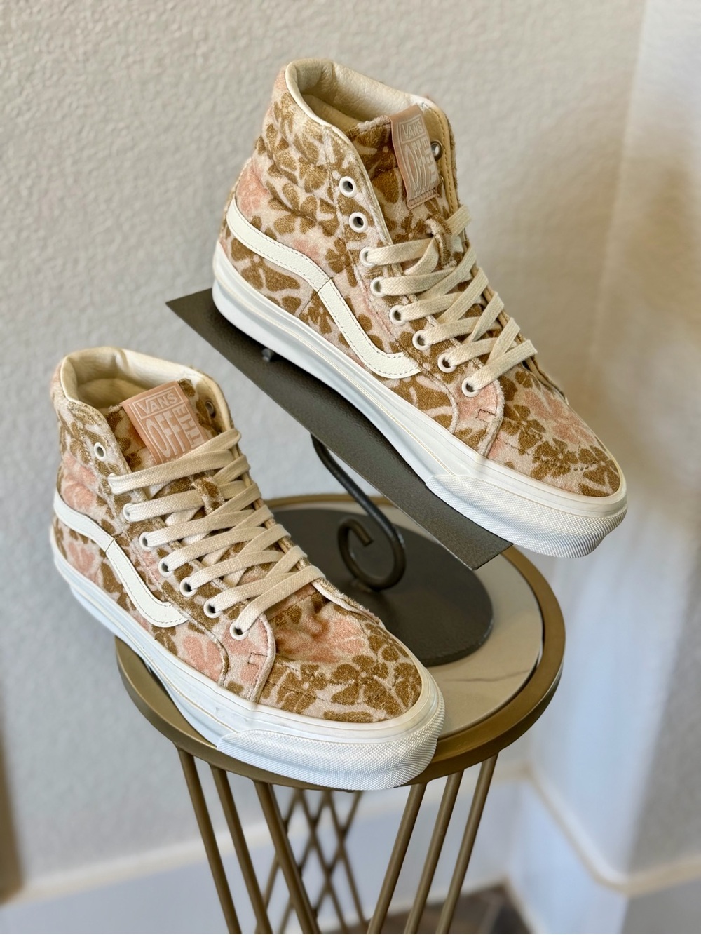 Vans High-Top Floral Sneakers in Pink and Tan
